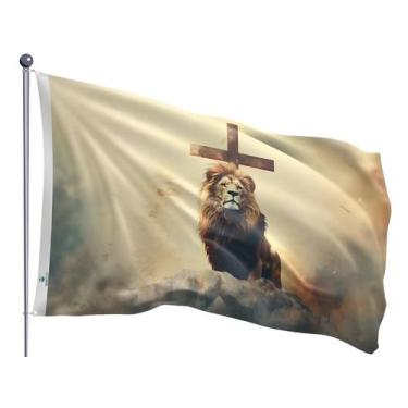 Imagem de Bandeira Evangélica Rei Jesus Leão da tribo de Judá Cruz Uma Face Esta