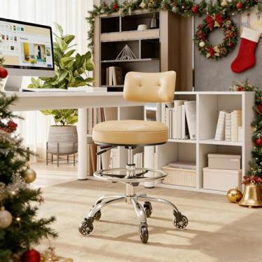 Imagem de Cadeira de desenho de escritório com apoio para os pés, banco ajustável de altura alta com suporte para as costas, banquinho resistente com rodas para escritório, casa, cozinha, bar, loja, estúdio