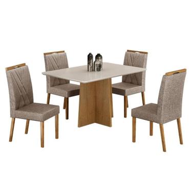 Imagem de Mesa De Jantar Jade 120x80cm Cinamomo Off White Com 4 Cadeiras Lara Linho Bege - Valdemóveis
