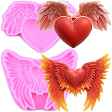 Imagem de MIYAHOUSE Angel Wings Fondant Moldes de silicone para decoração de bolos, topo de cupcake, pasta de goma de chocolate, argila de polímero, conjunto de 2