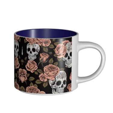 Imagem de ZERAOKE Caveira rosa - Caneca grande de cerâmica estampada para café, capacidade grande para escritório e casa, lavável na lava-louças, design com alça em C.