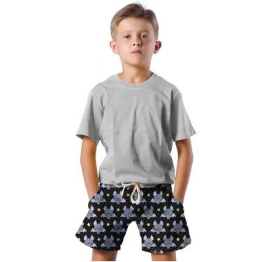 Imagem de Shorts Infantil Bermuda Calção Praia Verão Morcego Cartoon Estrelas Fu