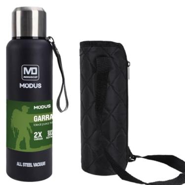 Imagem de Garrafa Térmica Aço Inox Portátil Caneca de Viagem com Corda e Bolsa 1000ML/1500ML (Azul Marinho 1500ML)