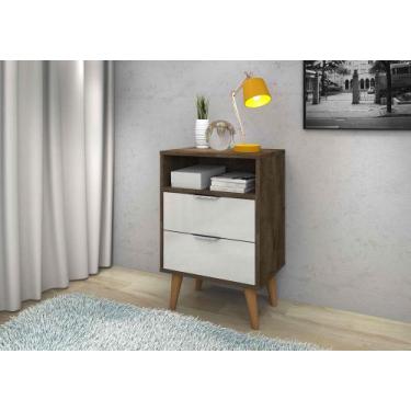 Imagem de Mesa de Cabeceira Duas Gavetas Atenas Castanho/Off White - NE Móveis, 