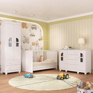 Imagem de Quarto De Bebê Completo Com Berço 3 Em 1 Para Colchão 130x60cm Nina Mu