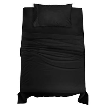 Imagem de ROYALE LINENS Jogo de lençol solteiro 100% algodão orgânico - tecido percal - conjunto de 3 peças - 1 lençol de cima, 1 lençol de elástico com bolso profundo e 1 fronha - lençóis pretos - solteiro