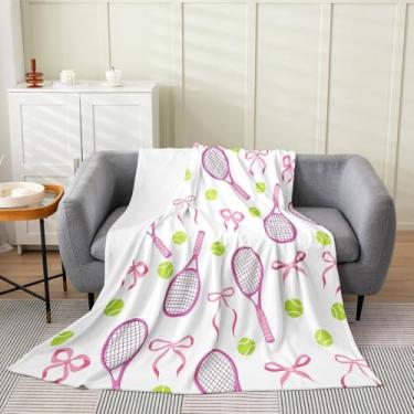 Imagem de Wastercolor Cobertor de flanela esportivo de tênis para crianças e adultos, lindo tema esportivo para meninas, cobertores de lã felpudos, Queen 228,6 cm x 228,6 cm, jogo de bola de tênis, sofá-cama