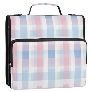 Imagem de CEBUGI Fichário de 3 anéis com zíper com alça de ombro, pasta de arquivo expansível de 3,8 cm, anéis D, para escola, escritório, tabuleiro de xadrez colorido