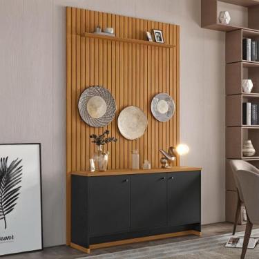 Imagem de Painel Ripado 139cm com Buffet 3 Portas Berlin 135cm - Via Nossa, Pret