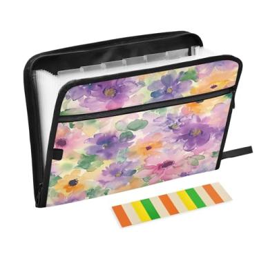 Imagem de Wassud Aquarela padrão floral acordeão arquivo organizador letra a4 pastas de arquivo de papel organizador de documentos fólio com etiquetas pasta de arquivo expansível 13 bolsos