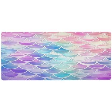 Imagem de Wassud Tapete de mouse com estampa de sereia arco-íris para jogos com base de borracha antiderrapante, mouse pad longo com borda costurada, almofada grande à prova d'água para escritório, casa, 80 x