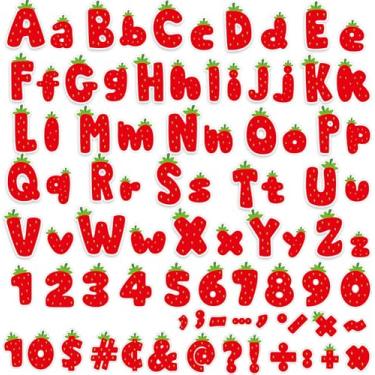 Imagem de Conjunto de 260 peças de letras de quadro de avisos de morango para sala de aula, conjunto de letras de 10 cm, decoração de sala de aula, números do alfabeto, símbolos, letras para quadro de avisos