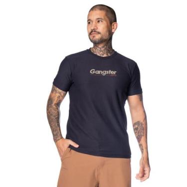 Imagem de Camiseta Masculina Gangster Lettering Azul Escuro/bege, Azul, Bege, GG