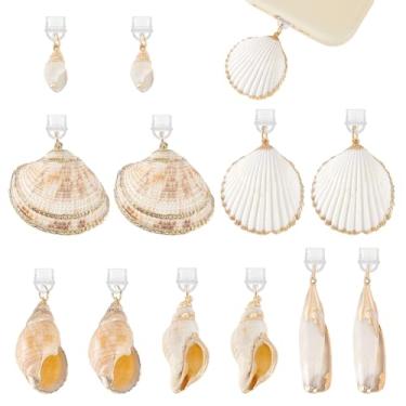 Imagem de PH PandaHall 12 peças pingentes de plugue de poeira 6 estilos, pingentes de concha antipoeira protetor de porta de carregamento com pingentes de concha para telefone tablet e-reader