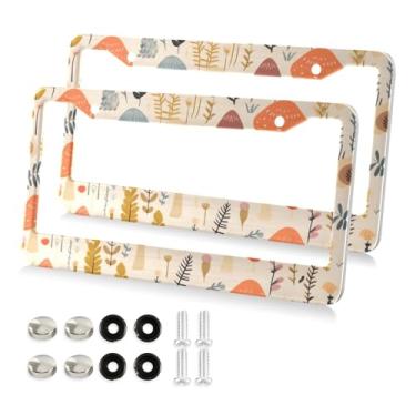 Imagem de Qilmy Molduras de placa de carro 2 pacotes, capas de placa de licença de cogumelos selvagens, moldura universal de etiqueta de alumínio para etiquetas dianteiras e traseiras do carro 415