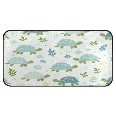 Imagem de Burbuja Tapete de cozinha de tartarugas pequenas, 51 x 99 cm, tapete lavável antiderrapante com suporte de borracha, tapete para cozinha, sala de estar, banheiro, decoração de casa