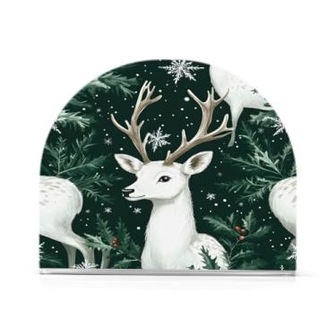 Imagem de xigua Suporte de guardanapo de rena de Natal para mesas, porta-guardanapos de papel de prato acrílico elegante, dispensador de papel de seda independente moderno para sala de jantar, sala de estar