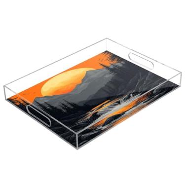 Imagem de STAYTOP Linda bandeja de acrílico Sunset Mountains, 15,7 x 11,20 cm, bandejas decorativas à prova de derramamento, organizador de bancada para café da manhã, chá, comida, maquiagem