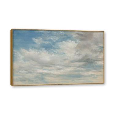 Imagem de Moldura de madeira de teca. Mural com moldura de madeira maciça John Constable Pintura de paisagem Arte de romance Imagem emoldurada pronta Arte de parede elegante. (nuvens). 80 x 130 cm