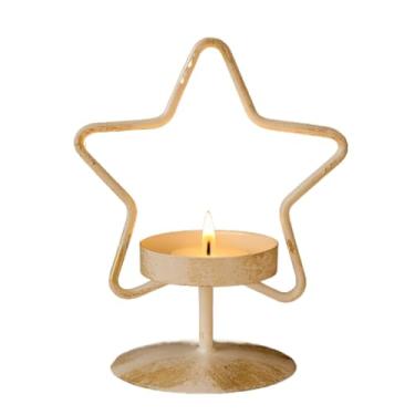 Imagem de Estrela Porta Vela de Metal 11x9cm – Decorativo Rechaud, Ideal para Natal em Casa(Branco e Dourado)