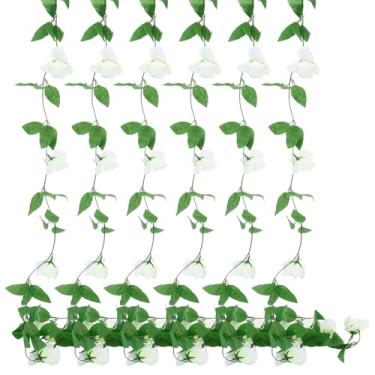 Imagem de WADORN 6 peças, guirlanda de flores falsas de videira de rosa artificial, 1,4 m, guirlanda floral sintética para pendurar vegetação hera falsa rosa de seda plantas para quarto, casa, hotel, festa de