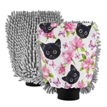 Imagem de STAYTOP Luvas de lavagem de carro de gato preto fofas, 2 peças, luvas de microfibra de chenille, sem arranhões, panos de esponja de lavagem ultra absorventes para carros, limpeza doméstica - G