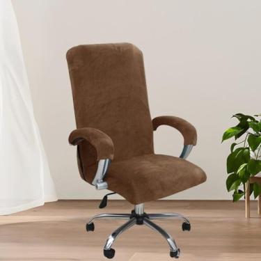 Imagem de Capa de cadeira de computador giratória universal, capa de veludo macio para cadeira de mesa de computador, protetor elástico, protetor à prova de gatos, para escritório em casa - marrom | G