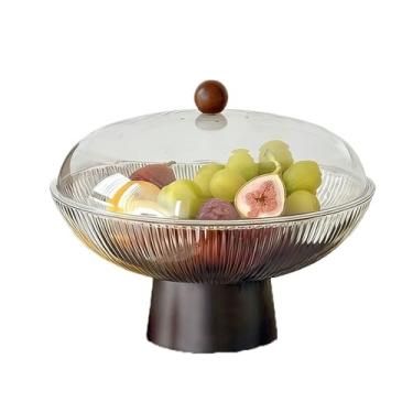 Imagem de Fruteira Fruteira de plástico com tampa e base, grande capacidade, travessa decorativa para cozinha e sala de estar. Decoração de mesa