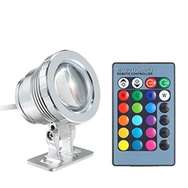 Imagem de Lâmpada LED RGB Submersível 12V 10W com Controle Remoto 16 Cores de Mudança 4 Efeitos Iluminação IP65 Projeto para Piscina Aquário Lagoa Fontana Halloween Festival Casamento Função