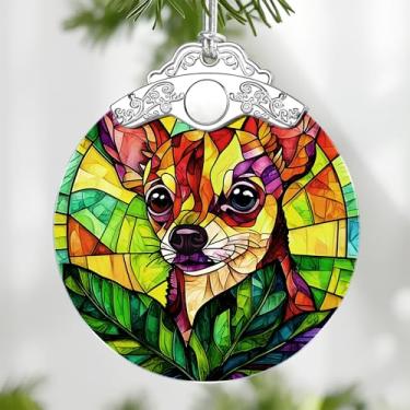 Imagem de Enfeite de vitral de chihuahua, enfeites de Natal – decorações de árvore de Natal, decoração de férias, material de meias, ideia de presente, presentes para amantes de animais de estimação, amante de