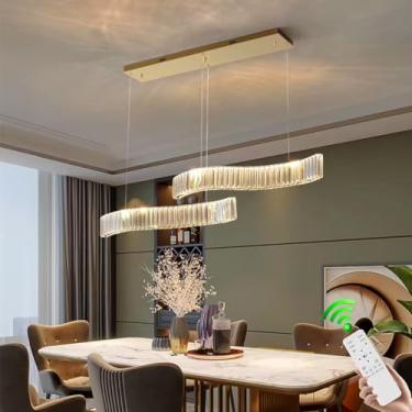 Imagem de Lustre de cristal com luz pendente decorativa e dimerizável, 2 lâmpadas LED modernas, altura ajustável, ideal para mesa de jantar, bar, hotel, cozinha, ilha, mesa de bilhar e outras aplicaçõ