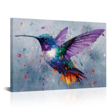 Imagem de AoArtWZ Arte de parede de pássaro, impressões em tela de beija-flor, imagem de pintura de animais, colorido, casa de fazenda, animais selvagens, decoração de parede, arte moderna para banheiro, sala