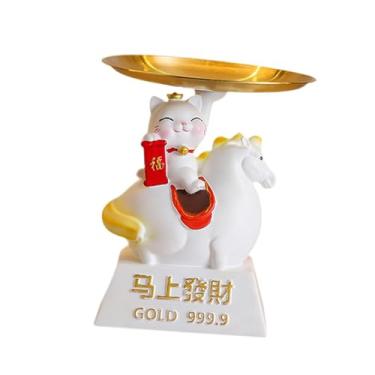 Imagem de IEUDNS Bandeja Gato da Sorte, Estátua de Gato, Porta-Chaves, Decoração para Casa, de Entrada, Móvel de TV, Branco