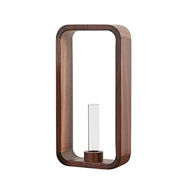 Imagem de Vaso de Tubo Vidro Transparente com Moldura Madeira Noz para Plantas Aquáticas Hidropônicas Suporte Flores Mesa Jardim B