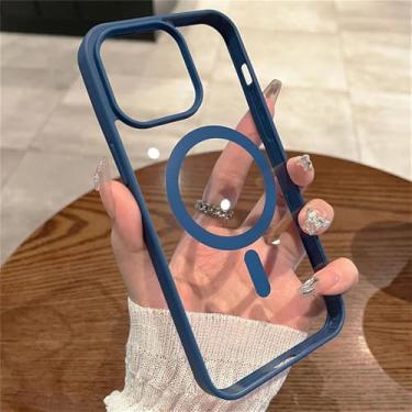 Imagem de Capa transparente magnética para iPhone 16, 15, 14, 13, 12, 11 Pro Max Plus Mini, capa de acrílico para iPhone 17 Pro, azul, para iPhone 13 Mini.