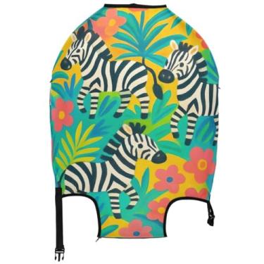 Imagem de Joisal Capas de mala de zebras abstratas com folhagem tropical para protetores de bagagem, elástico para férias, essenciais, manga e flor, Zebras abstratas folhagem tropical, S 18-20 in, Capa de mala