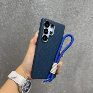 Imagem de Capa de couro com alça de pulso para Samsung Galaxy S23 Ultra S24 S25 Plus com lente de metal, para homens e mulheres, azul marinho GS, para Galaxy S24 Ultra