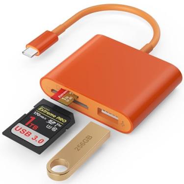 Imagem de Leitor de cartão SD, USB 3.0 tipo C de alta velocidade para adaptador de cartão SD/TF para iPhone 17/16/15 Pro Max com porta SD MicroSD USB 3 para Mac/iPad/MacBook Pro/Air Android Phone Tablet