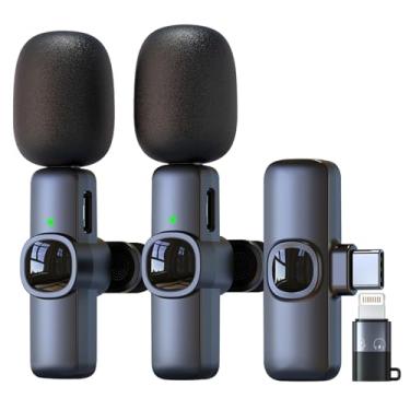 Imagem de Mini microfone de lapela sem fio para iPhone, Android, iPad, pacote com 2 microfones pequenos para podcast, plugue e captador 6H, microfones de redução de ruído de atraso ultrabaixo de 2,4 G para