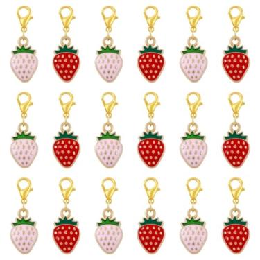 Imagem de PHAETON 50 peças pingentes de morango com fecho de lagosta, pingentes de frutas esmaltadas, pingentes de morango vermelho e rosa para mochila, chave, colar, pulseira, fabricação de joias