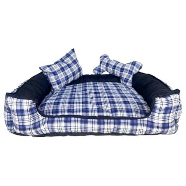 Imagem de Cama Pet Onix Gigante Quadrada Impermeável com Almofadas, Tecido Tricoline 100% Algodão, Azul com Balões e Nuvens, 100x100x20 cm (Cookie)