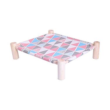 Imagem de Cama de Rede para Gato Dormir Madeira Pet Reda Respirável Removível Cão Pequeno Portátil Suporte Estável Tecido Lona Design Especial Casa Escritório