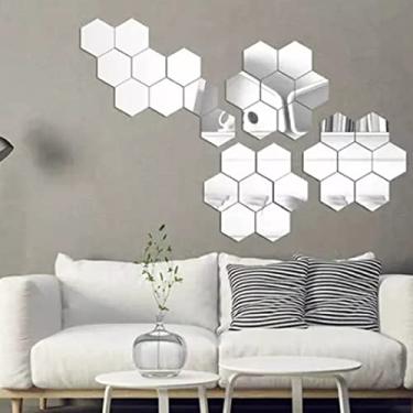 Imagem de Adesivos de parede hexagonais espelhados, decoração acrílica para sala de estar, pacote com 24 peças