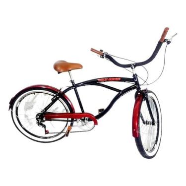 Imagem de Bicicleta Aro 26 Masculina Retrô Vintage 6v Preto Vermelho