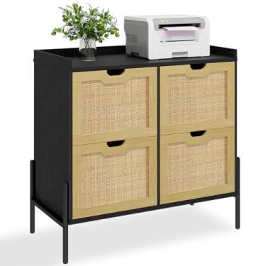 Imagem de Halitaa Arquivo vertical de vime, armário de arquivo com 4 gavetas de arquivo para arquivos de tamanho carta/A4, carvalho natural