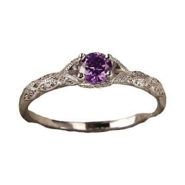 Imagem de Anel De Prata Esterlina Com Zircônia Ametista Para Mulheres, Anel De P