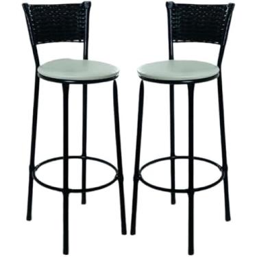 Imagem de kit 2 banquetas banco alto de cozinha bancada balcão bares área gourmet junco Preto (bege)