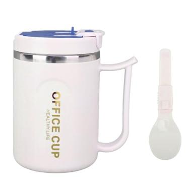Imagem de ZJchao Caneca de café Isolada de Aço Inoxidável Caneca Anti Escaldante de Camada Dupla Com Tampa de Alça Colher Capacidade de 500ml para Viagens, Escritório, Uso Doméstico Material de Aço (Azul)