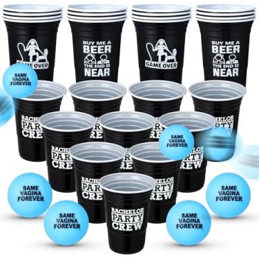 Imagem de Patelai Conjunto de 36 peças engraçadas para despedida de solteiro, 30 peças, copos de plástico de cerveja com 6 bolas azuis de tênis de mesa com tema de despedida de solteira, lembrancinhas de