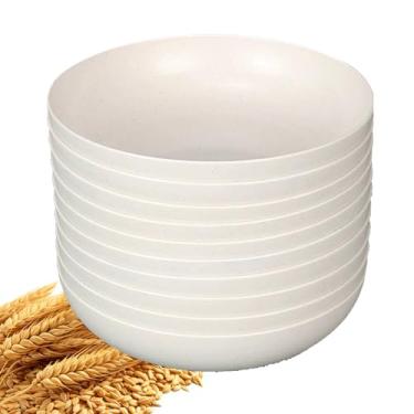 Imagem de YuanQ Pacote com 10 pratos de salada redondos profundos de 14,5 cm, pratos de cozinha reutilizáveis para lanche ou salada, lava-louças e micro-ondas, pratos de jantar leves e inquebráveis (bege)